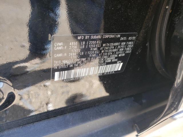 Photo 10 from auction – 2022 SUBARU OUTBACK with VIN 4S4BTAAC7N3202463