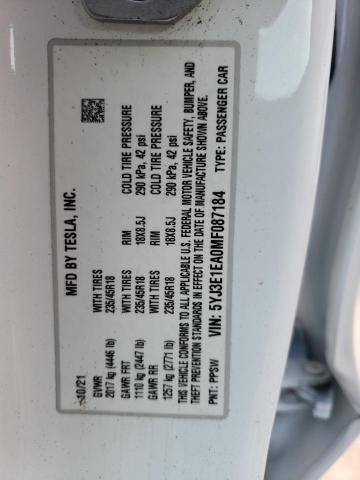 Photo 10 from auction – 2021 TESLA MODEL 3 with VIN 5YJ3E1EA0MF087184