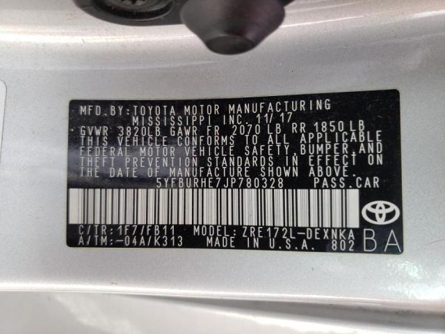 Photo 10 from auction – 2018 TOYOTA COROLLA L with VIN 5YFBURHE7JP780328