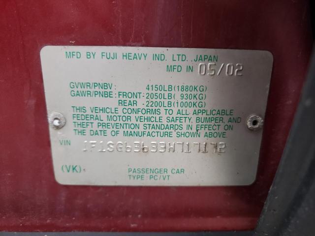 Photo 10 from auction – 2003 SUBARU FORESTER with VIN JF1SG63633H717172