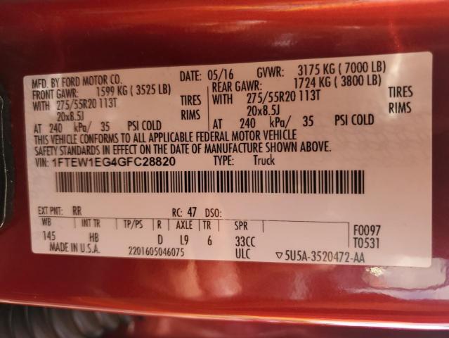Photo 10 from auction – 2016 FORD F150 with VIN 1FTEW1EG4GFC28820