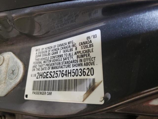 Photo 10 from auction – 2004 HONDA CIVIC EX with VIN 2HGES25764H503620