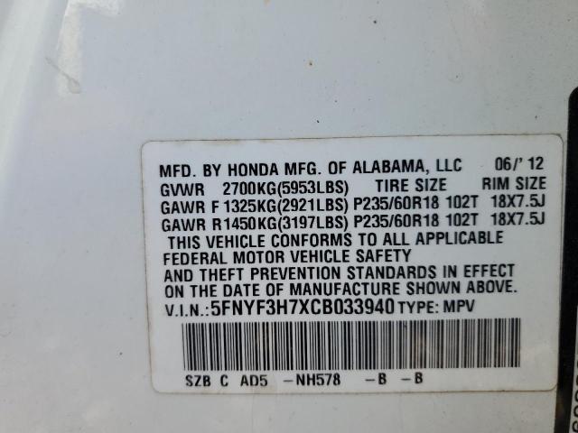 Photo 10 from auction – 2012 HONDA PILOT EXLN with VIN 5FNYF3H7XCB033940