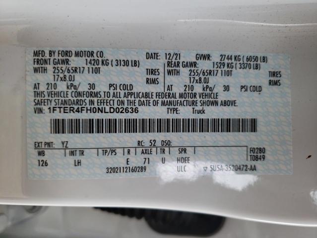 Photo 10 from auction – 2022 FORD RANGER XL with VIN 1FTER4FH0NLD02636