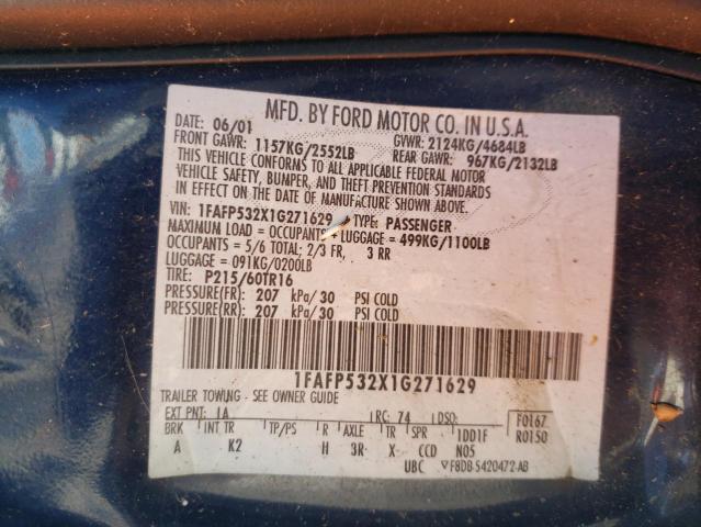 Photo 10 from auction – 2002 FORD TAURUS with VIN 1FAFP532X1G271629