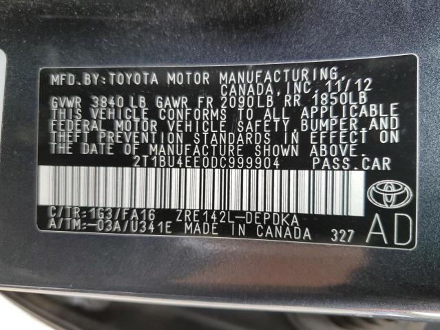 Photo 10 from auction – 2013 TOYOTA COROLLA BA with VIN 2T1BU4EE0DC999904