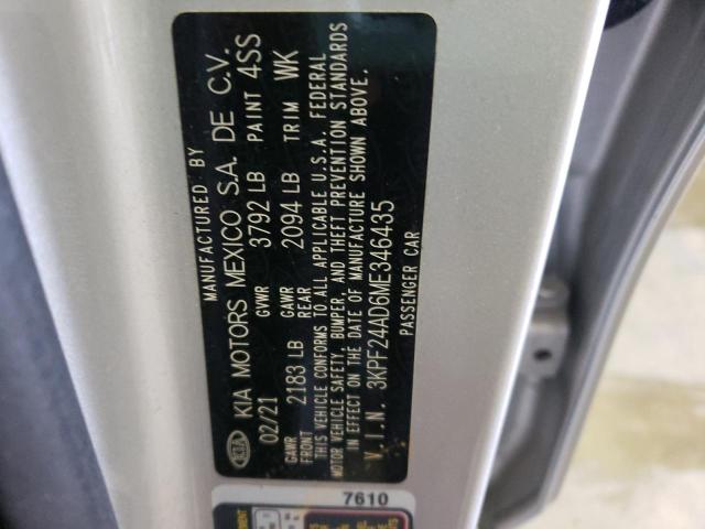 Photo 10 from auction – 2021 KIA FORTE FE with VIN 3KPF24AD6ME346435
