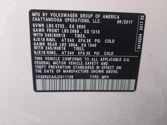Photo 10 from auction – 2018 VOLKSWAGEN ATLAS SEL with VIN 1V2ER2CA3JC511129