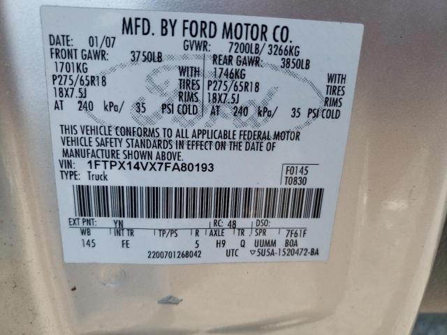 Photo 10 from auction – 2007 FORD F150 with VIN 1FTPX14VX7FA80193