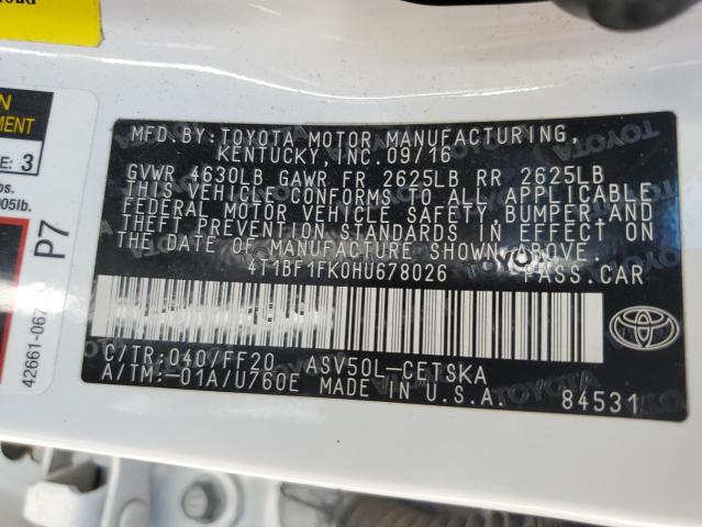 Photo 10 from auction – 2017 TOYOTA CAMRY LE with VIN 4T1BF1FK0HU678026