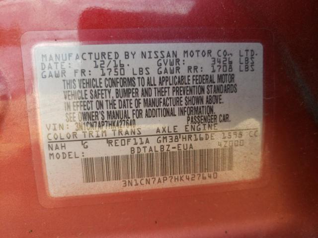 Photo 10 from auction – 2017 NISSAN VERSA S with VIN 3N1CN7AP7HK427640