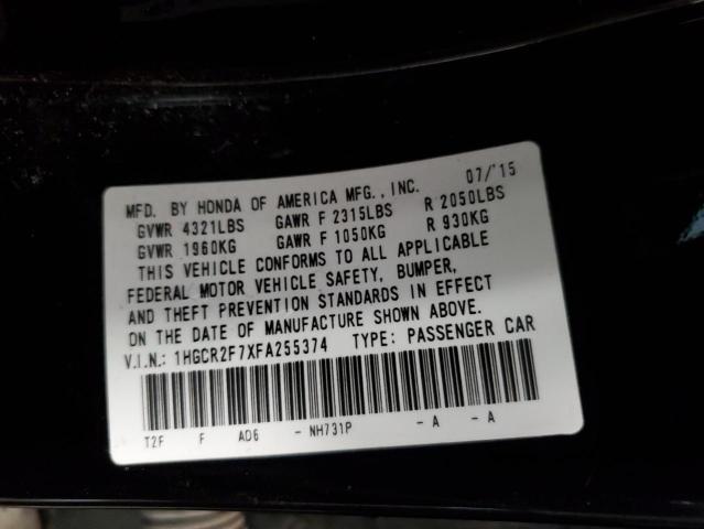 Photo 10 from auction – 2015 HONDA ACCORD EX with VIN 1HGCR2F7XFA255374