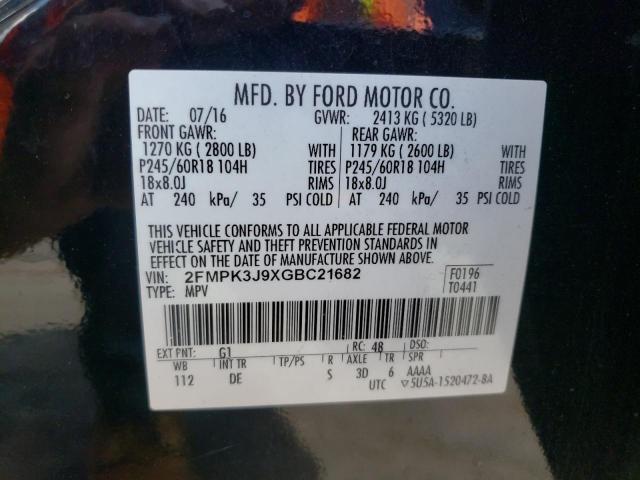 Photo 10 from auction – 2016 FORD EDGE SEL with VIN 2FMPK3J9XGBC21682