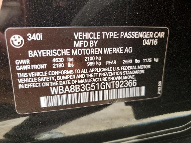 Photo 10 from auction – 2016 BMW 340 I with VIN WBA8B3G51GNT92366