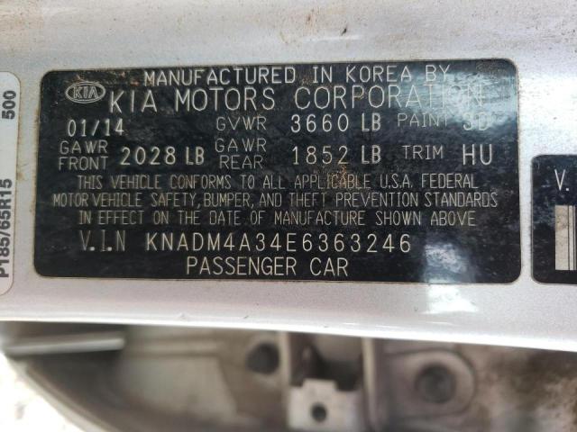 Photo 10 from auction – 2014 KIA RIO LX with VIN KNADM4A34E6363246