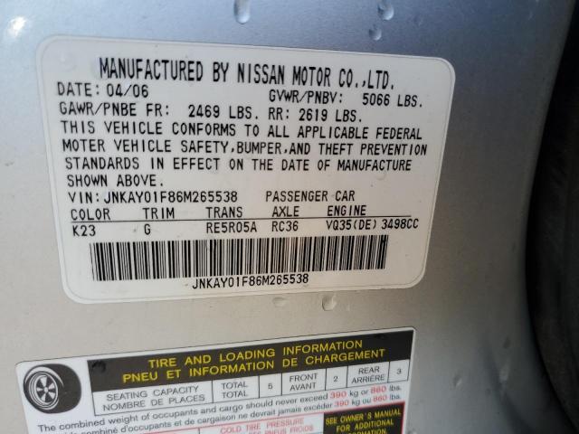 Photo 10 from auction – 2006 INFINITI M35 BASE with VIN JNKAY01F86M265538