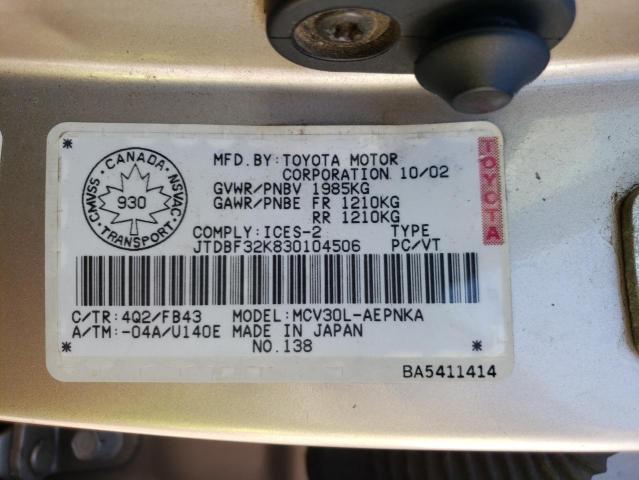 Photo 10 from auction – 2003 TOYOTA CAMRY LE with VIN JTDBF32K830104506