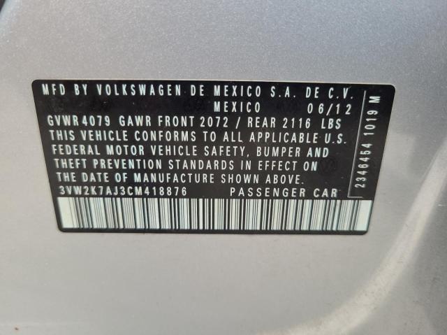 Photo 10 from auction – 2012 VOLKSWAGEN JETTA BASE with VIN 3VW2K7AJ3CM418876