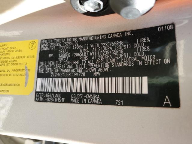Photo 10 from auction – 2008 LEXUS RX 350 with VIN 2T2HK31U58C094728