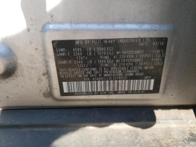 Photo 10 from auction – 2014 SUBARU OUTBACK 2. with VIN 4S4BRCLC3E3278222