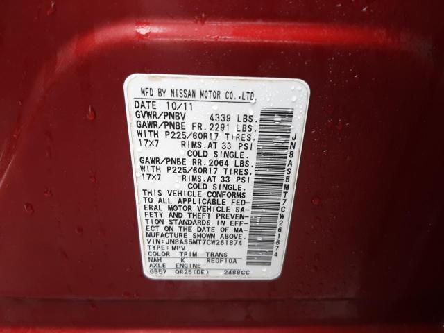Photo 10 from auction – 2012 NISSAN ROGUE S with VIN JN8AS5MT7CW261874