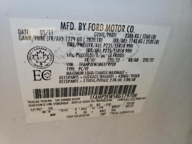 Photo 10 from auction – 2011 FORD TAURUS SEL with VIN 1FAHP2EW5BG179708