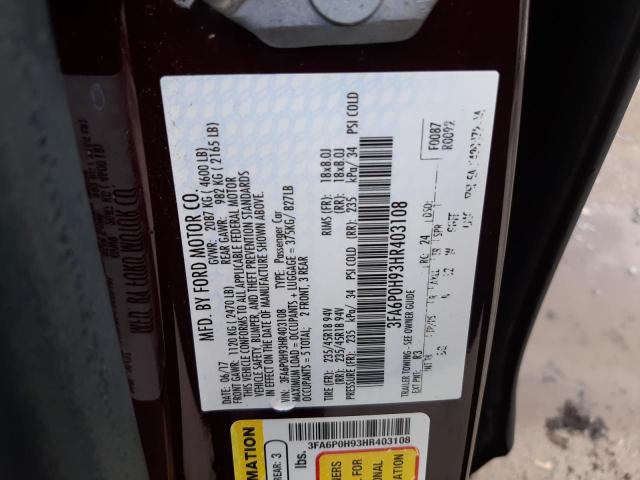 Photo 10 from auction – 2017 FORD FUSION SE with VIN 3FA6P0H93HR403108