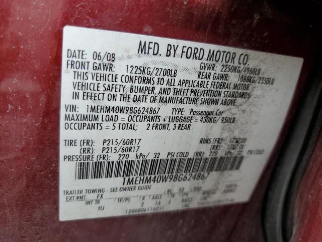 Photo 10 from auction – 2008 MERCURY SABLE LUXU with VIN 1MEHM40W98G624867