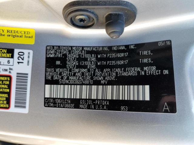 Photo 10 from auction – 2016 TOYOTA SIENNA XLE with VIN 5TDYK3DC0GS748810