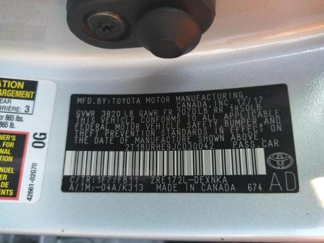 Photo 10 from auction – 2018 TOYOTA COROLLA L with VIN 2T1BURHE9JC030042