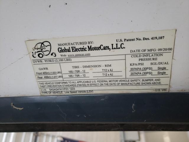 Photo 10 from auction – 2000 GEM GOLF CART with VIN 5ASAG4741YF011223
