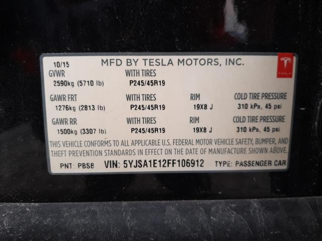 Photo 10 from auction – 2015 TESLA MODEL S with VIN 5YJSA1E12FF106912