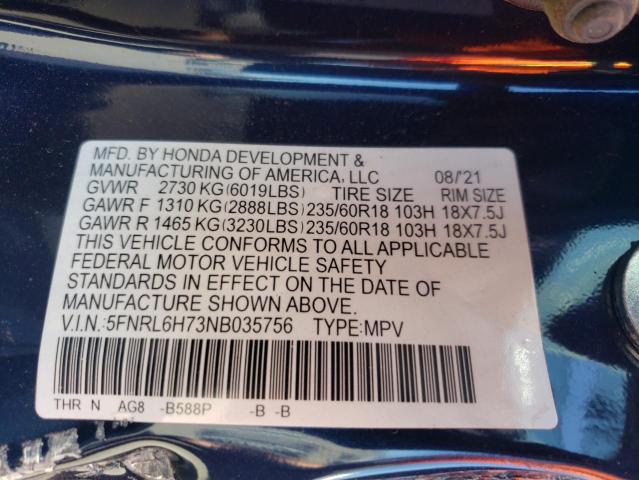 Photo 10 from auction – 2022 HONDA ODYSSEY EX with VIN 5FNRL6H73NB035756