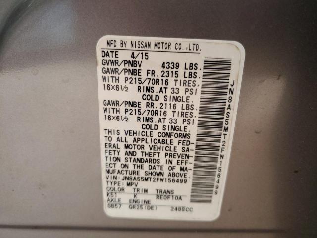 Photo 10 from auction – 2015 NISSAN ROGUE SELE with VIN JN8AS5MT2FW156499