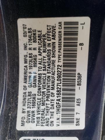 Photo 10 from auction – 2007 HONDA CIVIC EX with VIN 1HGFA16827L090272