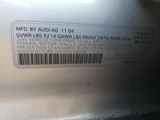 Photo 10 from auction – 2005 AUDI A6 3.2 QUA with VIN WAUDG74F65N065916