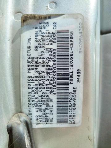Photo 10 from auction – 2000 TOYOTA CAMRY CE with VIN 4T1BG22K8YU684553