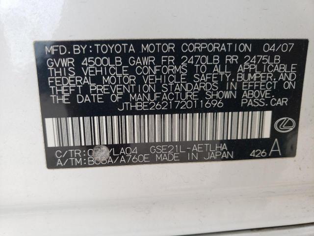 Photo 10 from auction – 2007 LEXUS IS 350 with VIN JTHBE262172011696