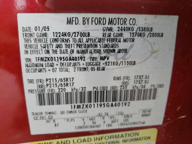 Photo 10 from auction – 2005 FORD FREESTYLE with VIN 1FMZK01195GA40192