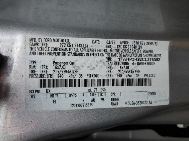 Photo 10 from auction – 2012 FORD FOCUS SEL with VIN 1FAHP3H22CL376052