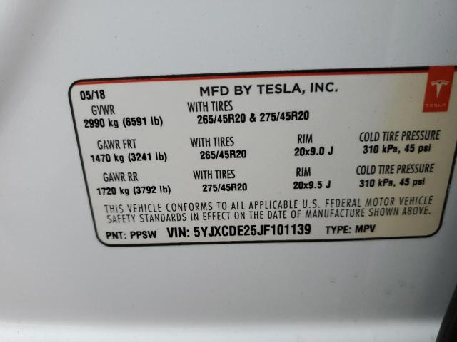 Photo 10 from auction – 2018 TESLA MODEL X with VIN 5YJXCDE25JF101139