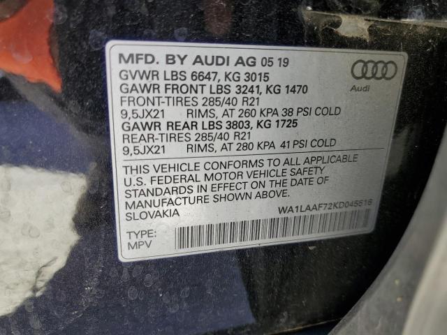Photo 10 from auction – 2019 AUDI Q7 PREMIUM with VIN WA1LAAF72KD045516