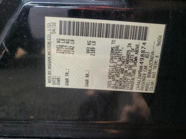 Photo 10 from auction – 2010 NISSAN ALTIMA BAS with VIN 1N4AL2AP9AN498874