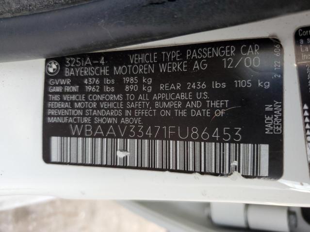 Photo 10 from auction – 2001 BMW 325 I with VIN WBAAV33471FU86453
