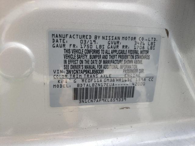 Photo 10 from auction – 2019 NISSAN VERSA S with VIN 3N1CN7AP9KL859339