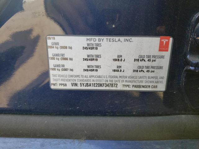 Photo 10 from auction – 2019 TESLA MODEL S with VIN 5YJSA1E20KF347872
