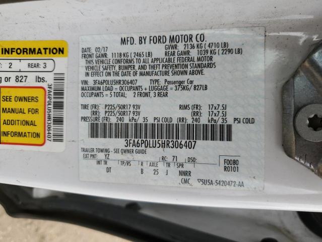 Photo 10 from auction – 2017 FORD FUSION with VIN 3FA6P0LU5HR306407
