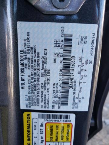 Photo 10 from auction – 2020 FORD FUSION SE with VIN 3FA6P0T97LR150830