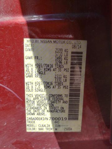 Photo 10 from auction – 2015 NISSAN FRONTIER S with VIN 1N6AD0ER1FN700019