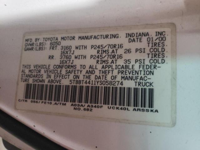 Photo 10 from auction – 2000 TOYOTA TUNDRA ACC with VIN 5TBBT4411YS058274